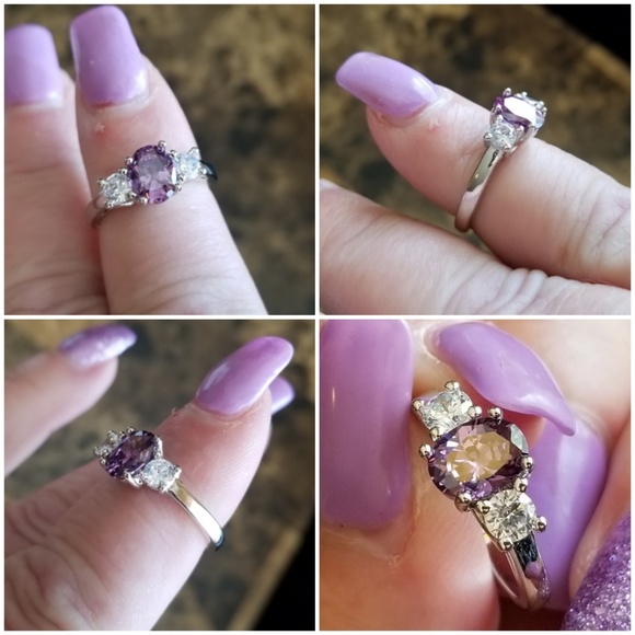 Genuine 1.7ct Amethyst and White Topaz Ring 6 - Picture 3 of 5